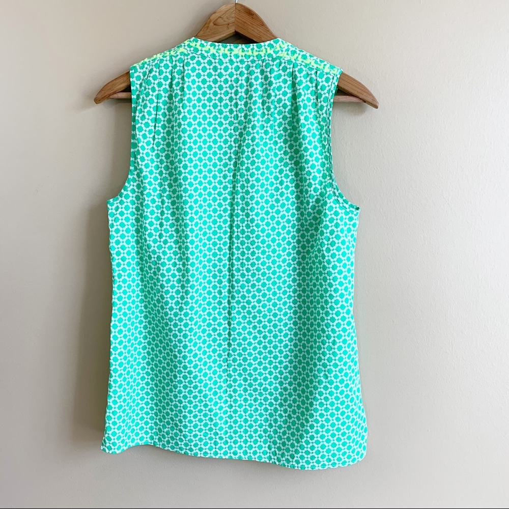 J. CREW lime embroidered top sleeveless neon green boho tassels size 0 preppy - Picture 3 of 9